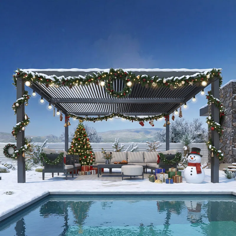 12+Ft.+W+x+16+Ft.+D+Louvered+Pergola+Aluminum+Pergola+with+Adjustable+Roof+Hardtop+Gazebo-87557119