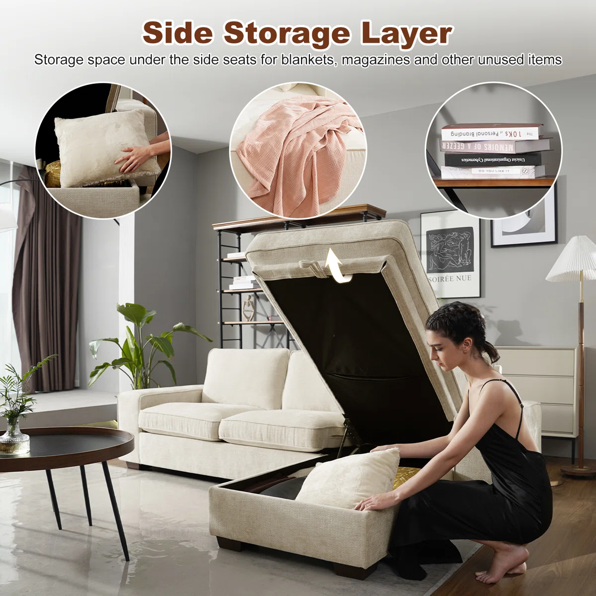 Jossilynn L-Shape Convertible Sectional Couches Sofas with Storage Chaise - Image 2